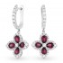 Lady's White 18 Karat Earrings With 90=0.70Tw Round Diamonds And 8=1.20Tw Pear Rubys