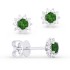 Lady's White 14 Karat Earrings With 20=0.14Tw Round Diamonds And 2=0.30Tw Round Emeralds