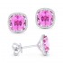 Lady's White 14 Karat Earrings With 56=0.13Tw Round Diamonds And 2=2.80Tw Cushion Pink Sapphires