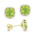 Lady's Yellow 14 Karat Earrings With 56=0.13Tw Round Diamonds And 2=2.60Tw Cushion Peridots