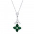 Lady's White 14 Karat Pendant/Chain With 20=0.16Tw Round Diamonds And 4=0.47Tw Pear Emeralds