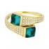 Lady's Yellow 14 Karat Ring With 48=0.25Tw Round Diamonds And 2=1.86Tw Square Cushion L Blue Topazs