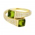 Lady's Yellow 14 Karat Ring With 48=0.26Tw Round Diamonds And 2=1.45Tw Square Cushion Peridots
