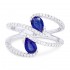 Lady's White 14 Karat Ring With 68=0.47Tw Round Diamonds And 2=0.94Tw Pear Sapphires