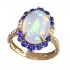 14kt Rose Gold Ring Diamonds 0.10ct, Opal 3.54ct, Sapphire 0.84ct