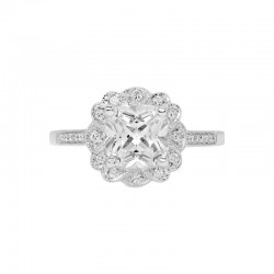 14K White Gold Semi Mount Cushion Halo Engagement Ring