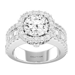 14K White Gold Semi Mount Cushion Halo Engagement Ring
