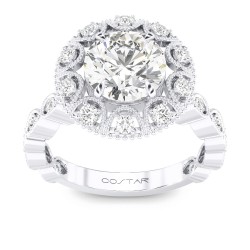 14K White Gold Semi Mount Round Halo Engagement Ring