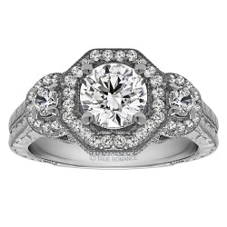 Round Cut Halo Diamond Vintage Semi Mount Engagement Ring