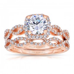 Rm1390r_set -14k Rose Gold Round Cut Halo Diamond Infinity Semi Mount Engagement Ring