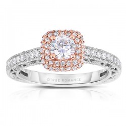Rm1434rrs -14k Rose Gold Round Cut Double Halo Diamond Vintage Semi Mount Engagement Ring