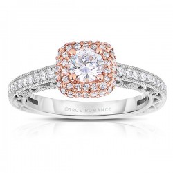 Rm1434rrs -14k Rose Gold Round Cut Double Halo Diamond Vintage Semi Mount Engagement Ring