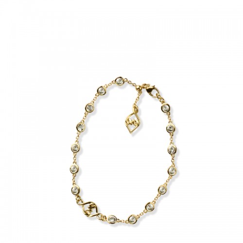 14K Solid Gold White Sapphire Woven Hearts Bracelet