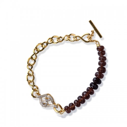 18K Solid Gold Brown Andesine and Natural White Diamond Bracelet