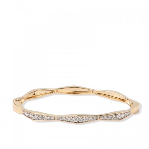 14K Solid Gold Natural White Diamond Stack Bangle Bracelet