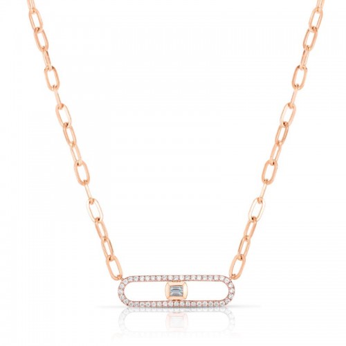 Long Link Necklace with Baguette Diamonds