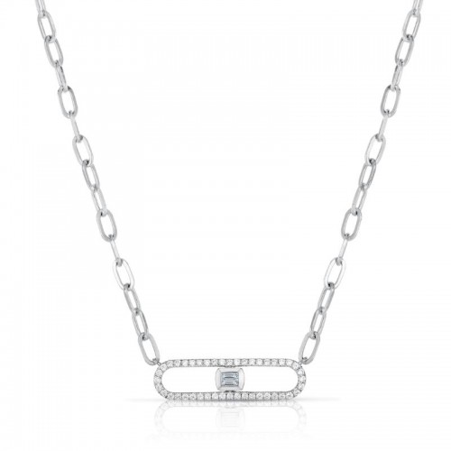 Long Link Necklace with Baguette Diamonds