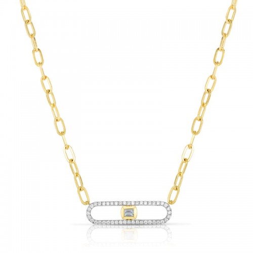 Long Link Necklace with Baguette Diamonds