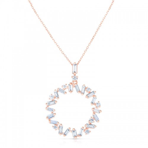 Baguette and Round Diamond Circle Pendant