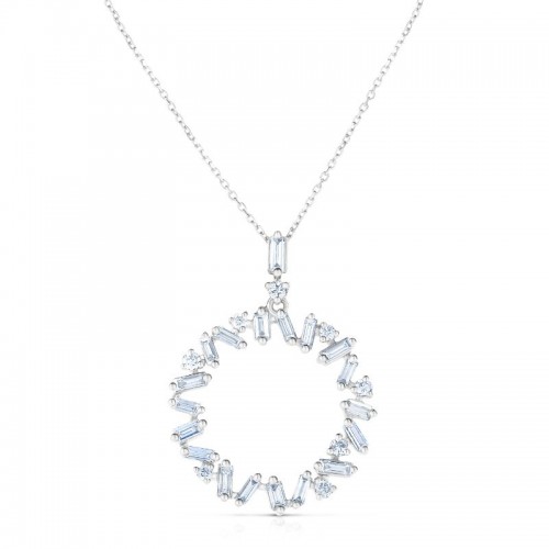 Baguette and Round Diamond Circle Pendant