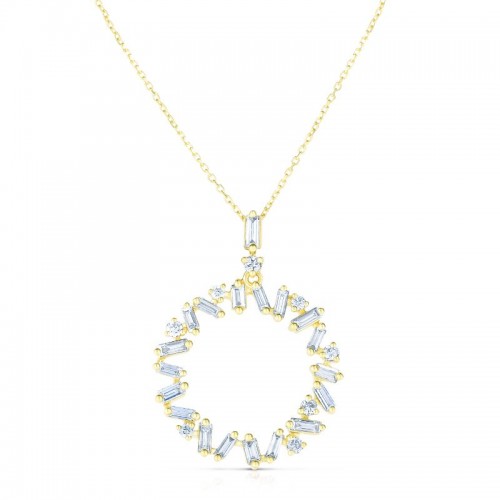 Baguette and Round Diamond Circle Pendant