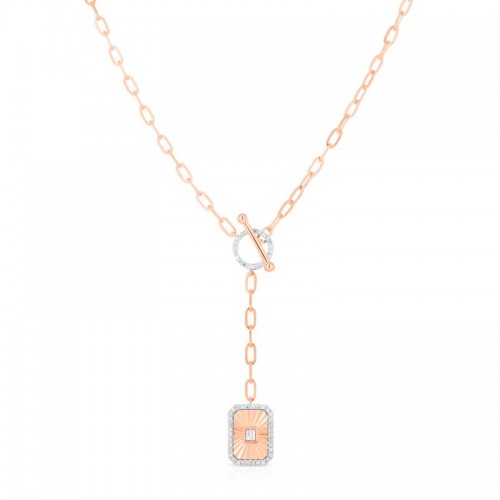 Fluted Baguette and Pave Diamond Lariat Necklace