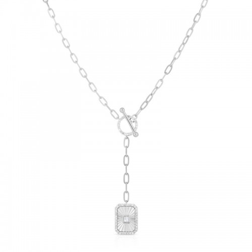 Fluted Baguette and Pave Diamond Lariat Necklace