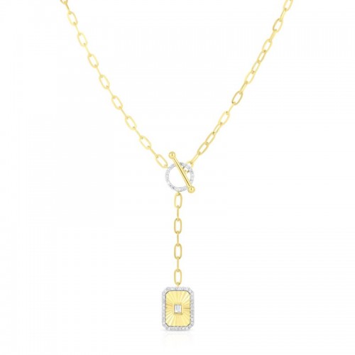Fluted Baguette and Pave Diamond Lariat Necklace