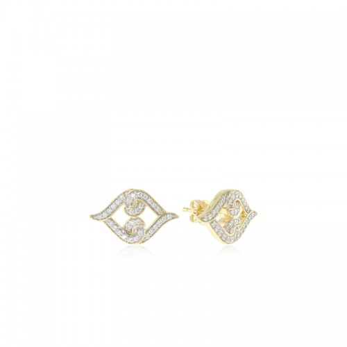 14K Solid Gold Natural White Diamond United Love Stud Earrings