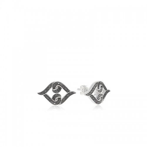 Sterling Silver Black Diamond United Love Stud Earrings