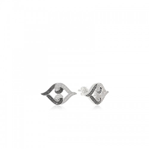 Sterling Silver White & Black Diamond United Love Stud Earrings