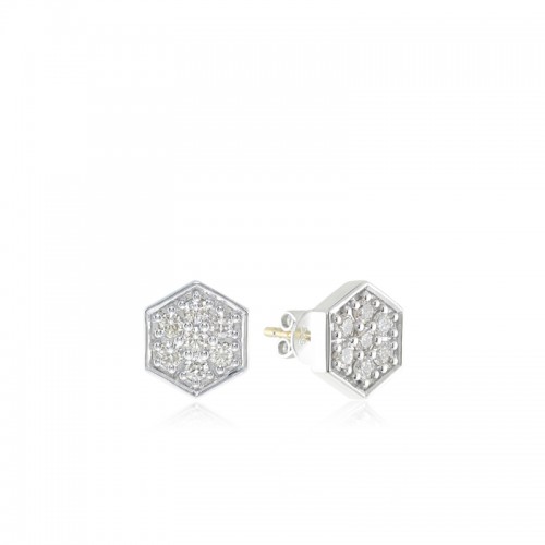 Sterling Silver White Sapphire Hexagon Earrings