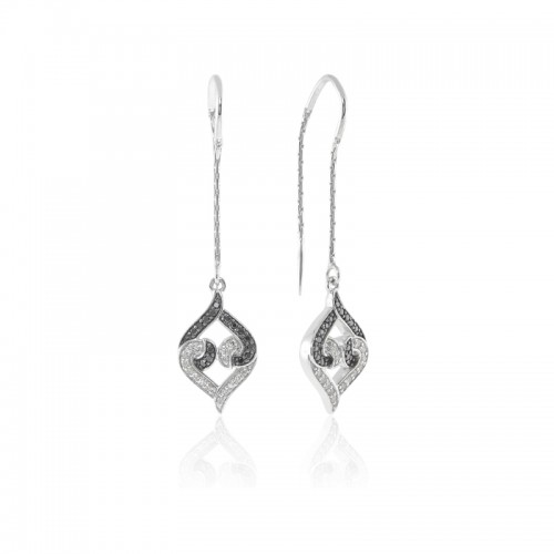 Sterling Silver Black & White Diamond Threader Earrings