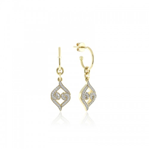 14K Solid Gold Natural White Diamond Hoop Dangle Earrings