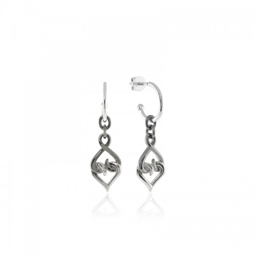Sterling Silver and Black Silver Hoop Dangle Earrings