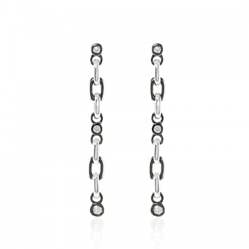 Sterling Silver and Black Silver White Sapphire Long Line Earrings