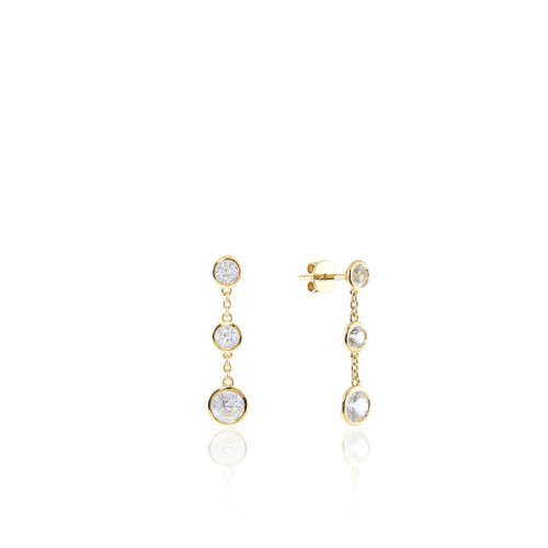 14K Solid Gold White Sapphire Short Swing Earrings