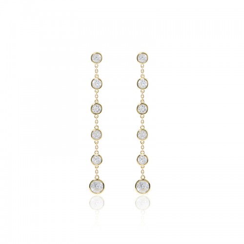 18K Solid Gold White Sapphire Long Swing Earrings