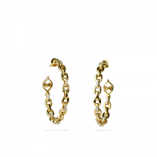 18K Solid Gold Natural White Diamond Large Hoop Earrings