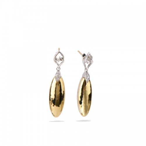 14K Solid Gold Sterling Silver White Sapphire Hammered Earrings