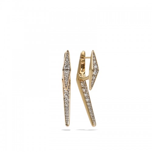 14K Solid Gold Natural White Diamond Long Earrings