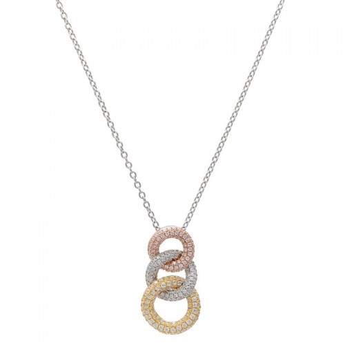 Diamond 3 Circle Tri Color Pendant with Chain