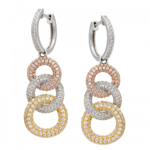Diamond 3 Circle Tri Color Drop Earrings