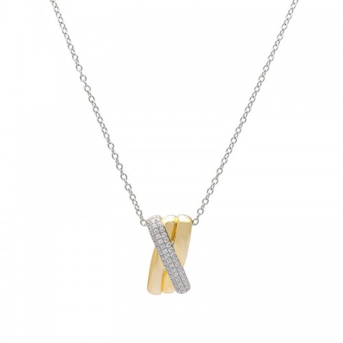 Diamond Two Tone Criss Cross Pendant with Chain