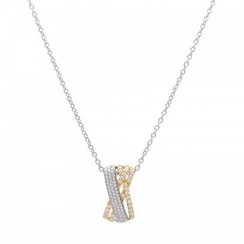 Diamond Two Tone Criss Cross Pendant with Chain