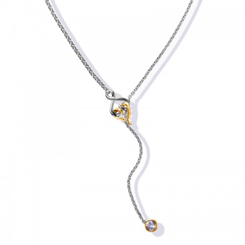 Sterling Silver 14K Solid Gold White Sapphire Heart Y Necklace