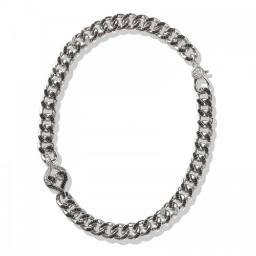 Sterling Silver White & Black Sapphire Miami Cuban Necklace