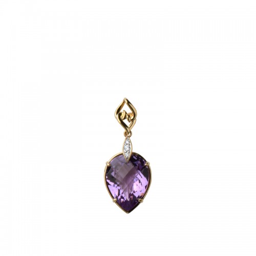 14K Solid Gold Natural White Diamond Amethyst Necklace