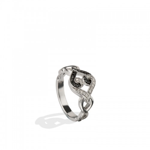 Sterling Silver Natural White & Black Diamond United Love Ring