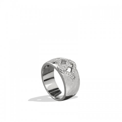 Sterling Silver White Sapphire Hammered Band Ring